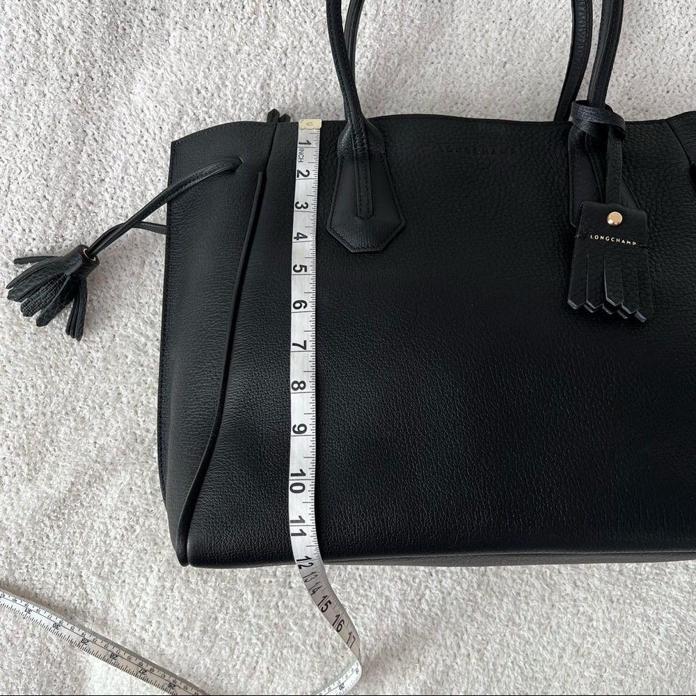 Longchamp Penelope Leather Tote Bag Purse Black Large Overnighter made in France - Picture 11 of 16